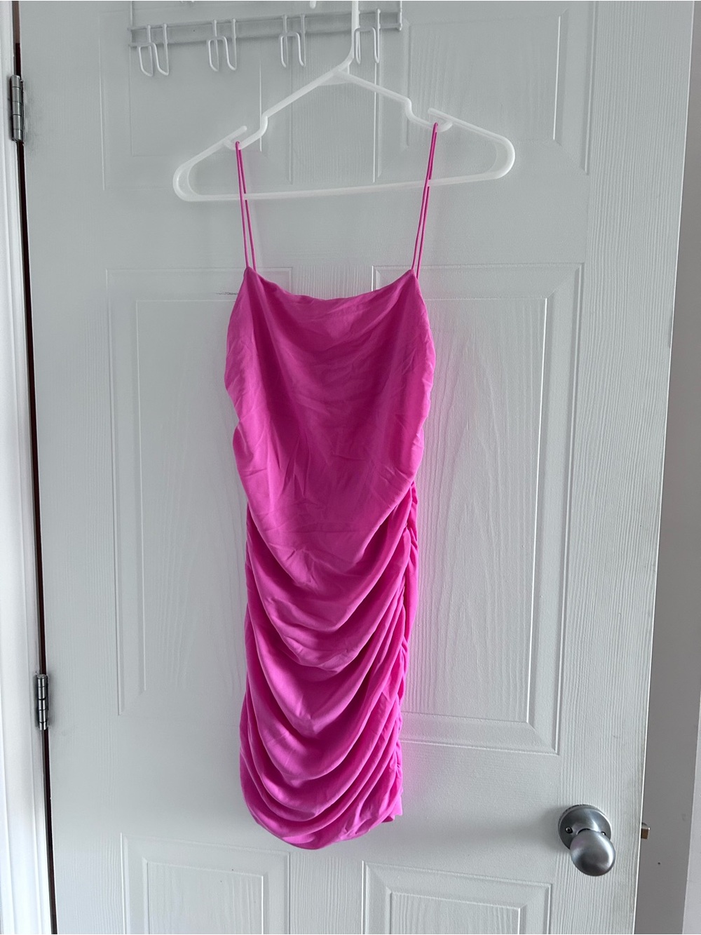 Hello Molly Fuchsia Cowl Ruched Slip Mini Dress
